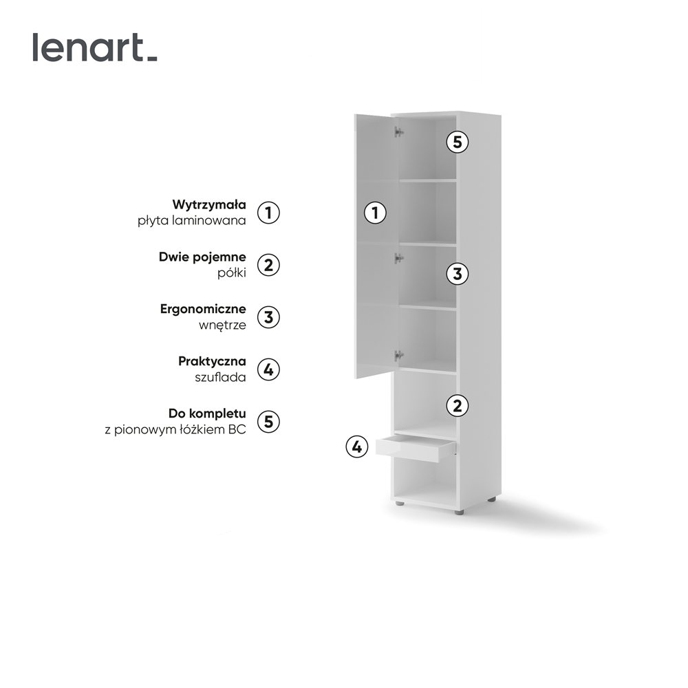 BED CONCEPT BC-07p - szafka 1d1s - biały połysk