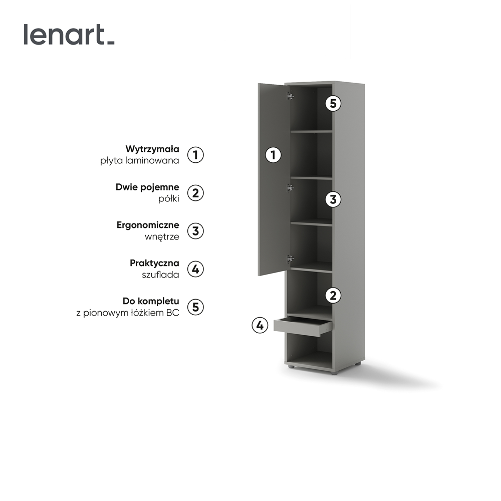 BED CONCEPT BC-07 - szafka 1d1s - szary