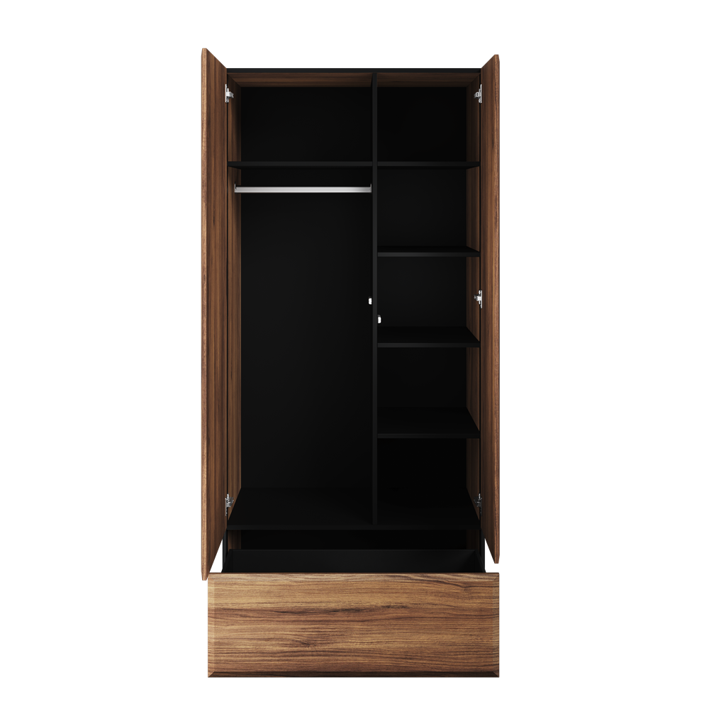 BORGA BG-01 - szafa dzielona 2d1s - dąb catania/czarny/dąb catania mdf