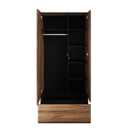 BORGA BG-01 - szafa dzielona 2d1s - dąb catania/czarny/dąb catania mdf