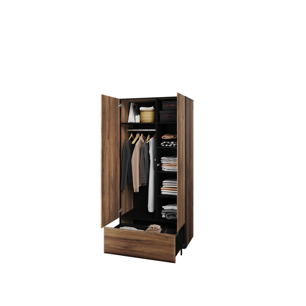 BORGA BG-01 - szafa dzielona 2d1s - dąb catania/czarny/dąb catania mdf