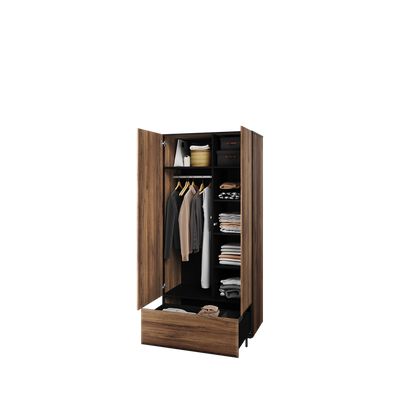 BORGA BG-01 - szafa dzielona 2d1s - dąb catania/czarny/dąb catania mdf