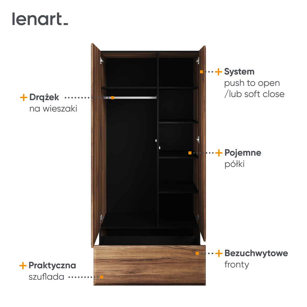BORGA BG-01 - szafa dzielona 2d1s - dąb catania/czarny/dąb catania mdf