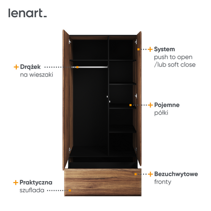 BORGA BG-01 - szafa dzielona 2d1s - dąb catania/czarny/dąb catania mdf