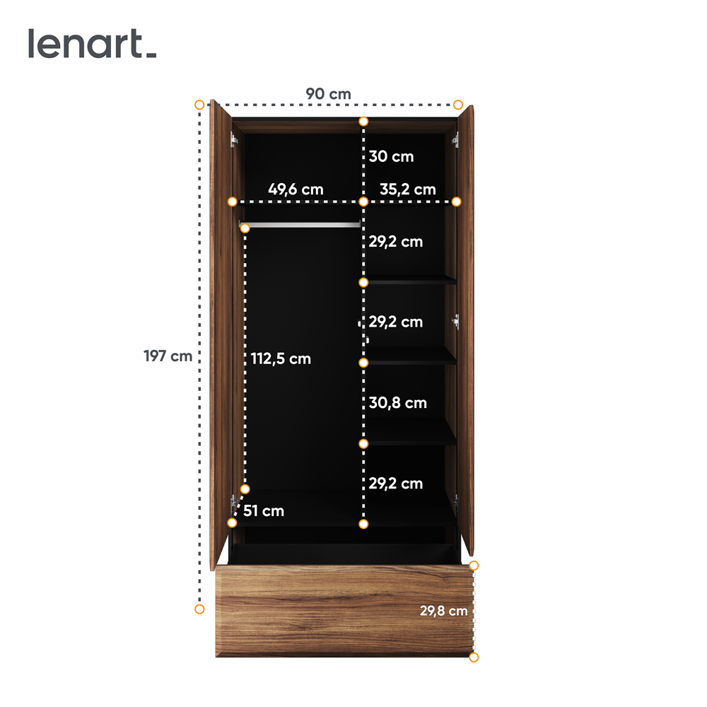 BORGA BG-01 - szafa dzielona 2d1s - dąb catania/czarny/dąb catania mdf