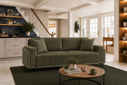 Sofa Arosa – miękka, sztruksowa, oliwkowa