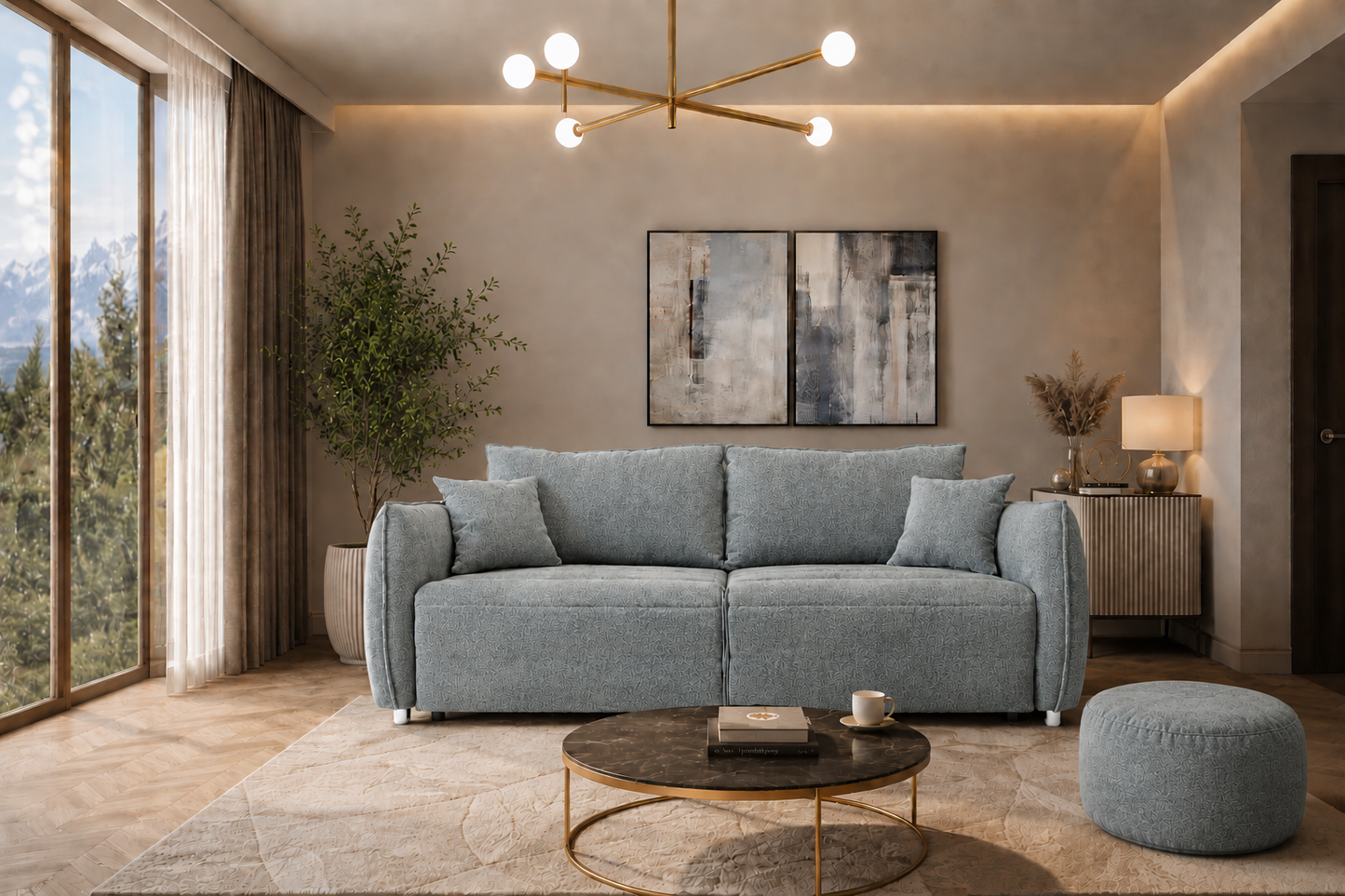 Sofa Rosie rozkładana w kolorze błękitnoszarym Ice Blue