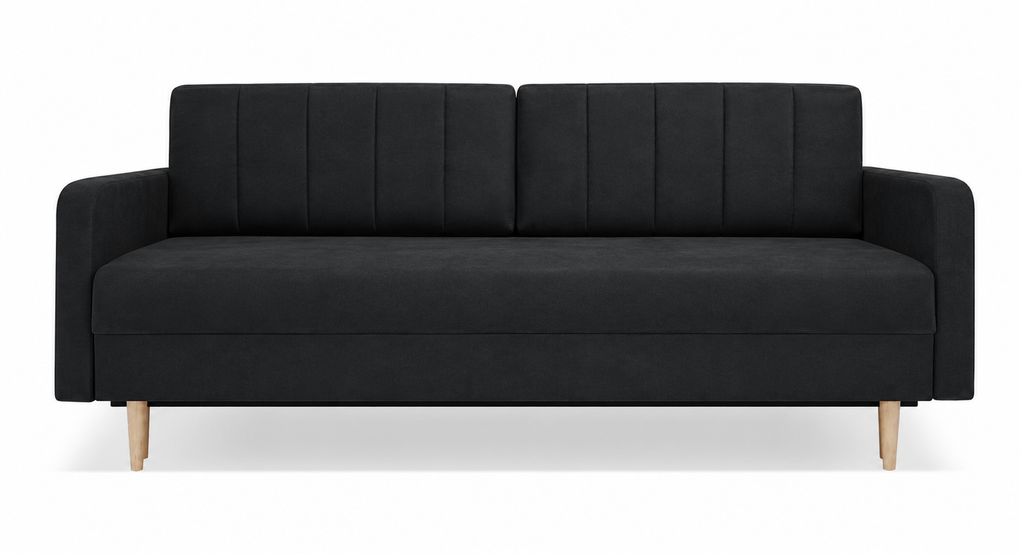 Sofa Spark czarny dzianina nowoczesny nóżki drewniane