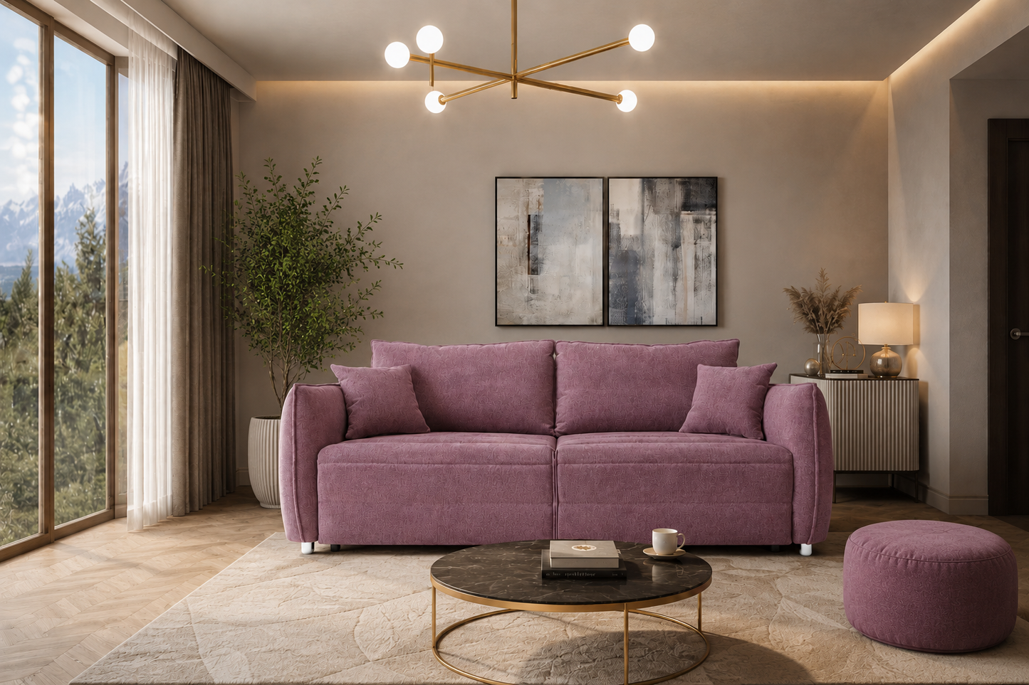 Sofa Rosie rozkładana w kolorze różowym
