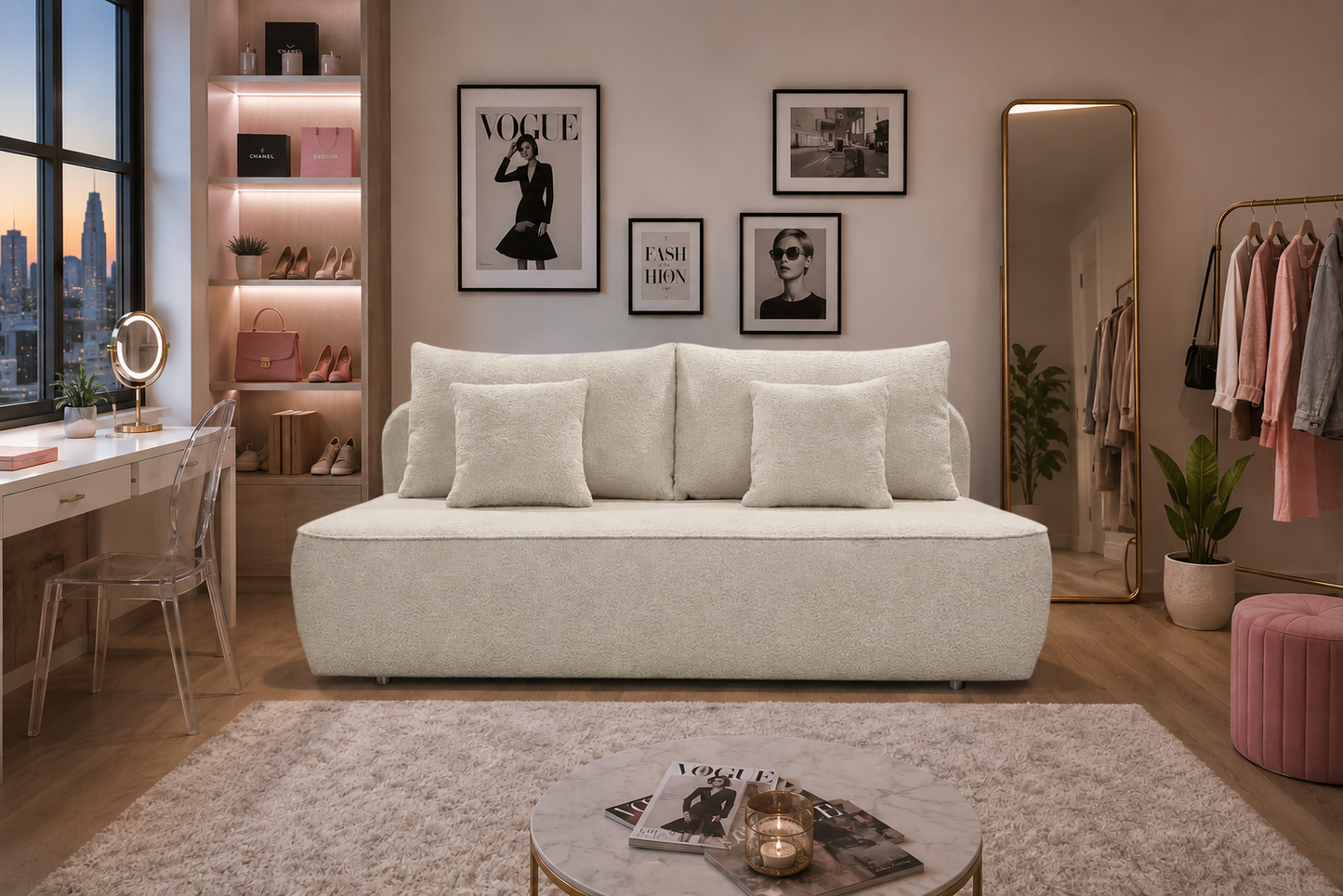 Sofa Nodo boucle rozkładana beż