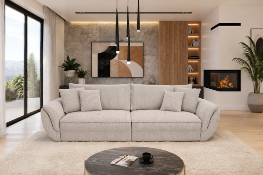 Sofa Fluffy kolor kremowy sztruksowa Poso