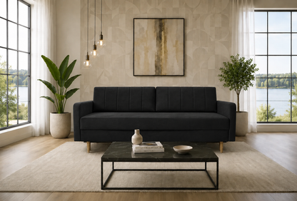 Sofa Spark czarny dzianina nowoczesny nóżki drewniane