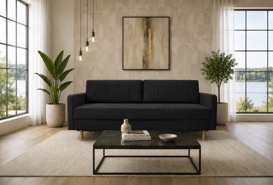 Sofa Spark czarny dzianina nowoczesny nóżki drewniane