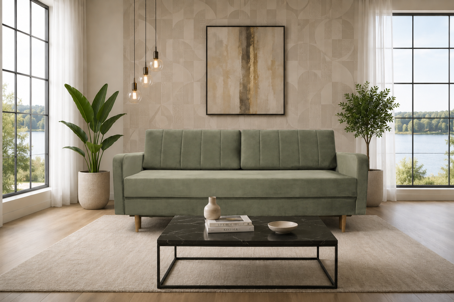 Sofa Spark oliwkowa rozkładana