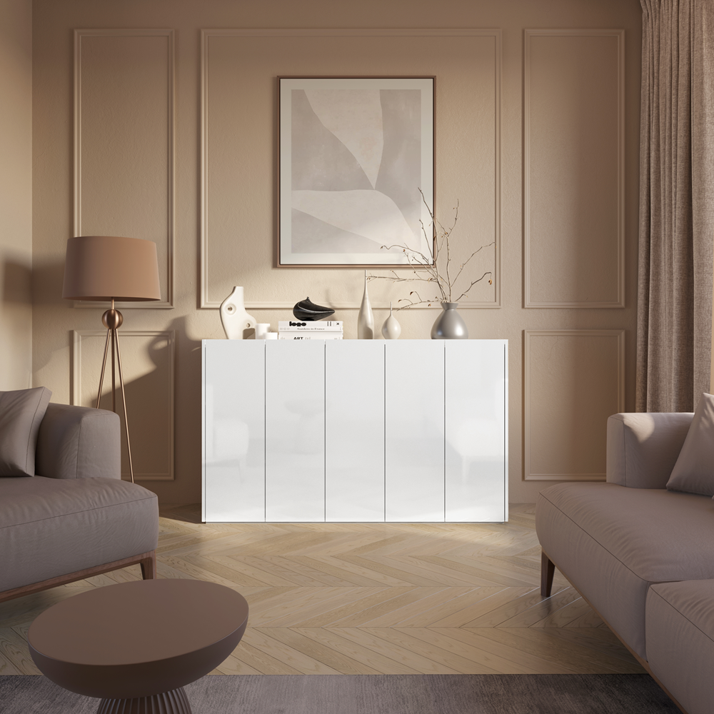 EASY EA-01 - komoda 5d z oświetleniem - biały połysk/dąb scandi