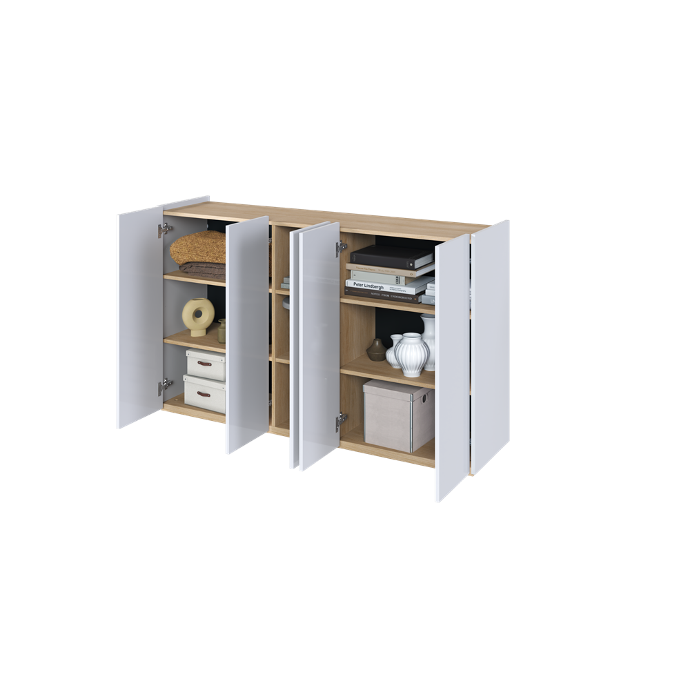 EASY EA-01 - komoda 5d z oświetleniem - biały połysk/dąb scandi