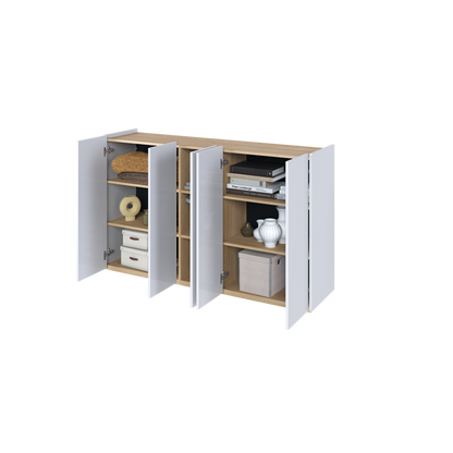 EASY EA-01 - komoda 5d z oświetleniem - biały połysk/dąb scandi