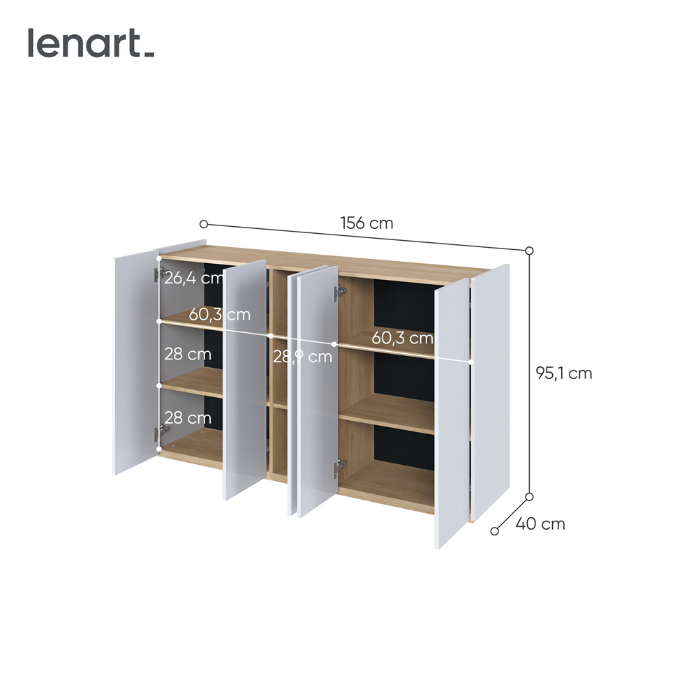 EASY EA-01 - komoda 5d z oświetleniem - biały połysk/dąb scandi