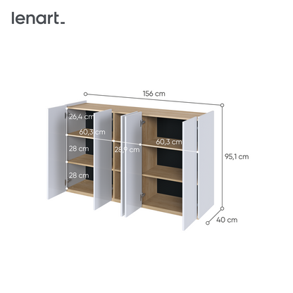 EASY EA-01 - komoda 5d z oświetleniem - biały połysk/dąb scandi