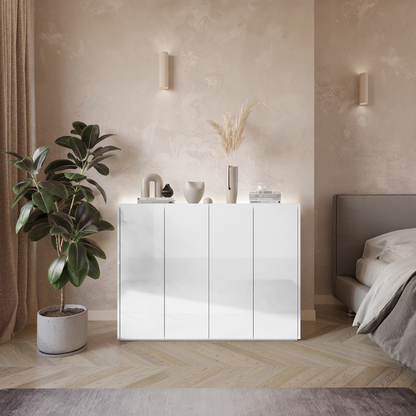 EASY EA-02 - komoda 4d z oświetleniem - biały połysk/dąb scandi