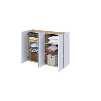 EASY EA-02 - komoda 4d z oświetleniem - biały połysk/dąb scandi