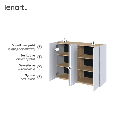 EASY EA-02 - komoda 4d z oświetleniem - biały połysk/dąb scandi