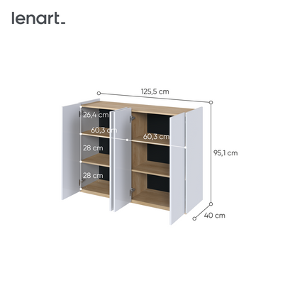 EASY EA-02 - komoda 4d z oświetleniem - biały połysk/dąb scandi