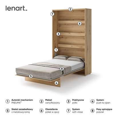 BED CONCEPT BC-02 - półkotapczan pionowy 120 - dąb artisan