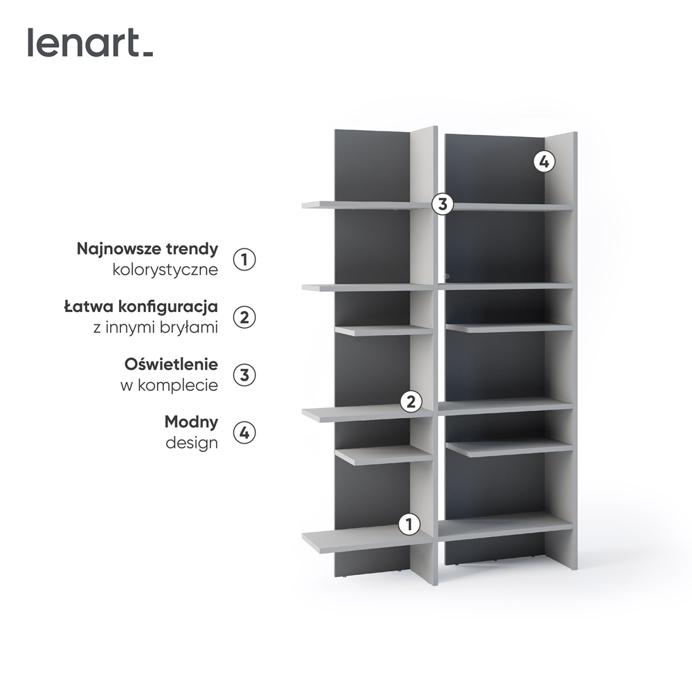 FITT FL-01P - regał prawy z oświetleniem - metalic ciemny/metalic jasny