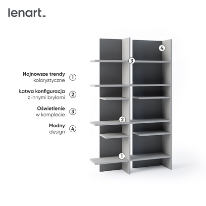 FITT FL-01P - regał prawy z oświetleniem - metalic ciemny/metalic jasny