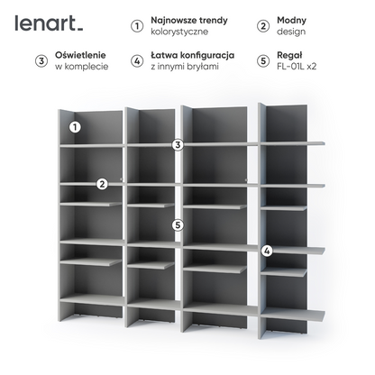 FITT FL-01P - regał prawy z oświetleniem - metalic ciemny/metalic jasny