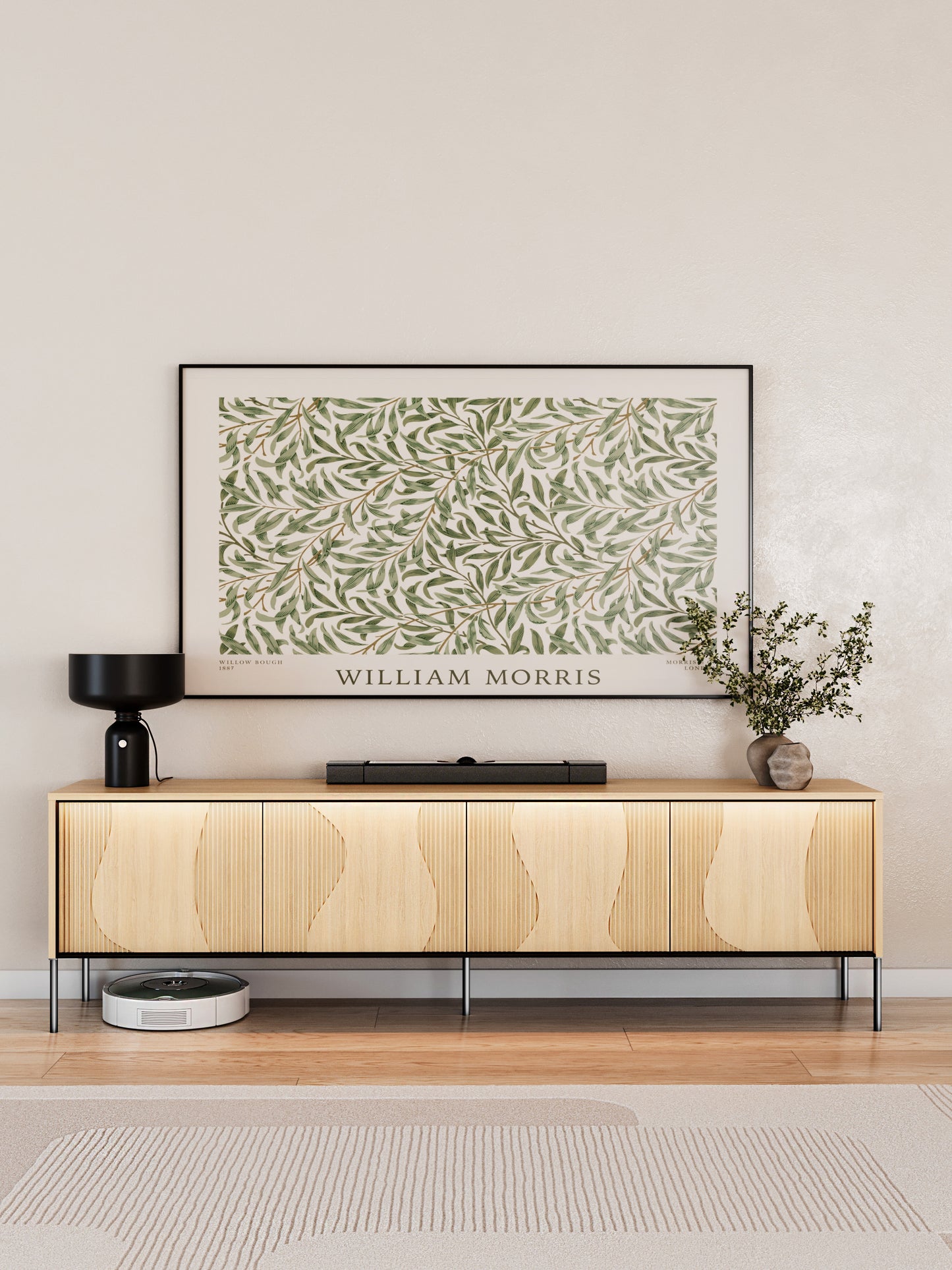 Szafka RTV Flow czterodrzwiowa Dąb Vincenza Bielona / Czarny,  Lenart Fw-05