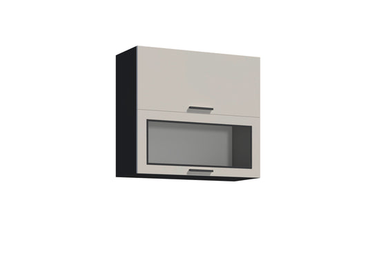 Szafka kuchenna górna 80 cm COMBO  czarny / kaszmir, częściowo przeszklona