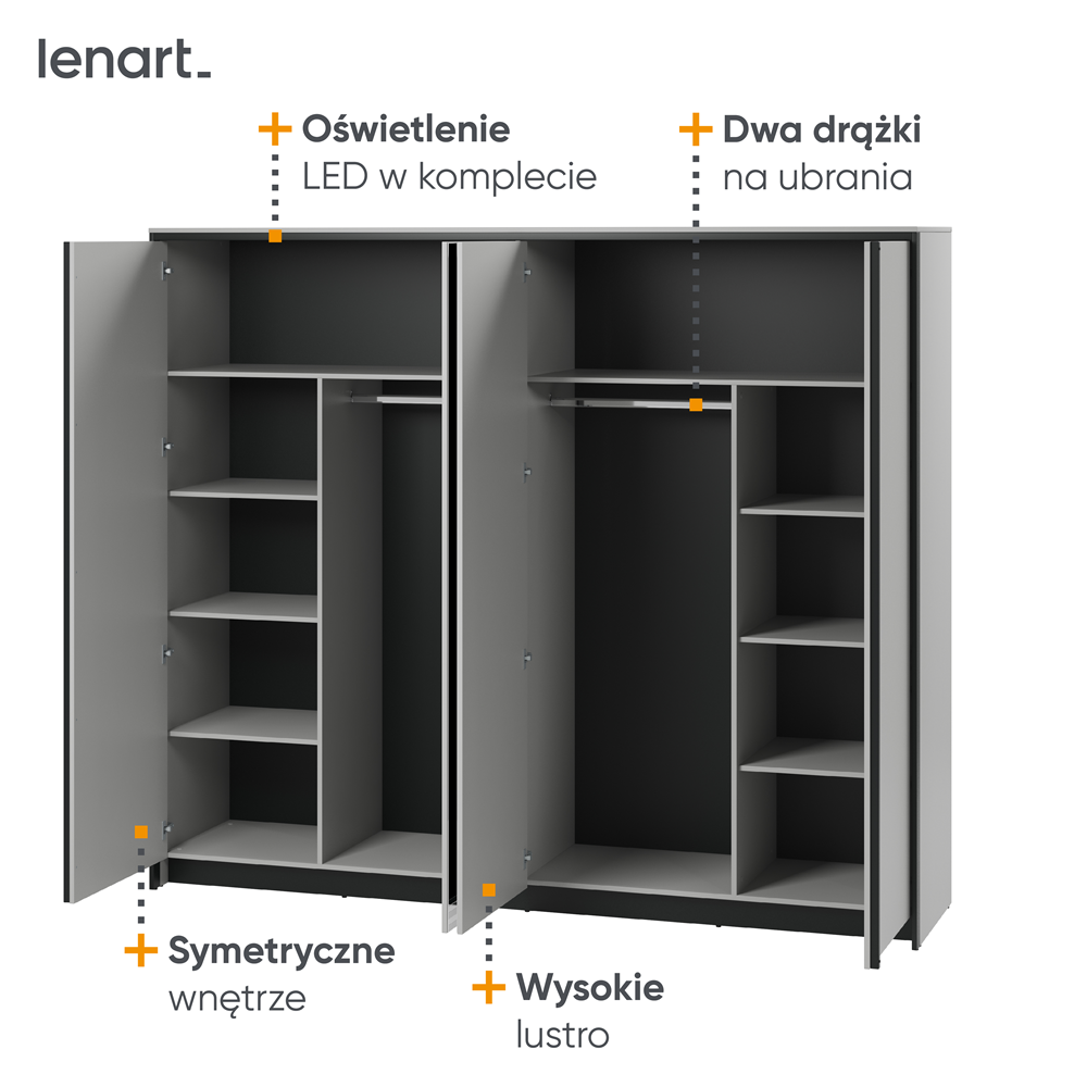 GRIS GS-01 - szafa 4d z oświetleniem - szary/czarny
