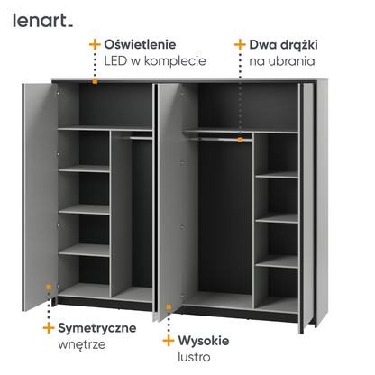 GRIS GS-01 - szafa 4d z oświetleniem - szary/czarny