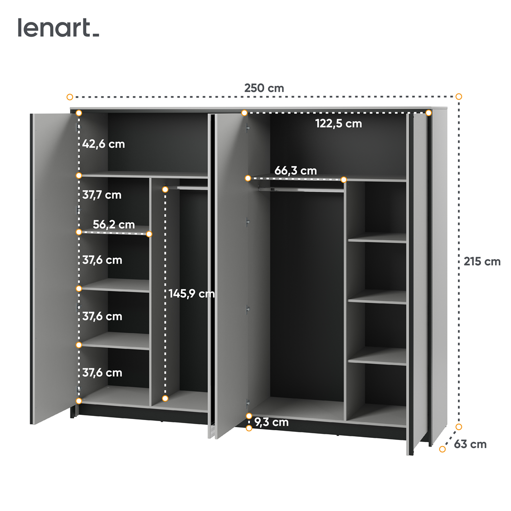 GRIS GS-01 - szafa 4d z oświetleniem - szary/czarny