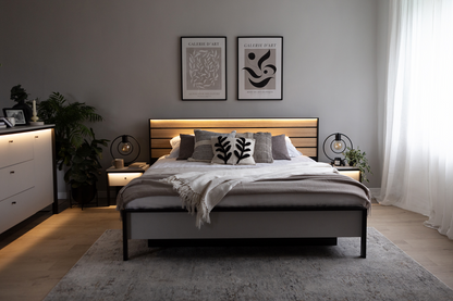 Łóżko Gris 180 pojemnik na pościel oświetlenie