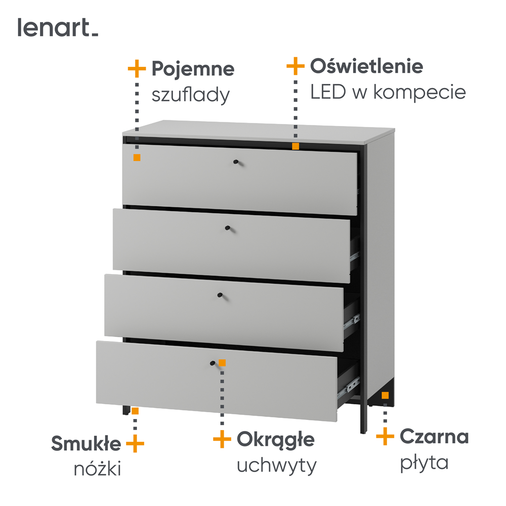 GRIS GS-03 - komoda 4s z oświetleniem - szary/czarny