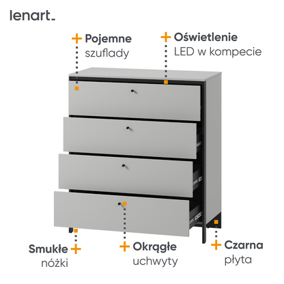 GRIS GS-03 - komoda 4s z oświetleniem - szary/czarny