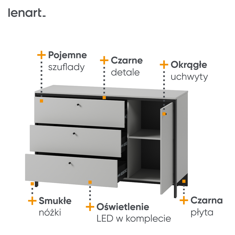 GRIS GS-04 - komoda 1d3s z oświetleniem - szary/czarny