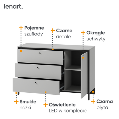 GRIS GS-04 - komoda 1d3s z oświetleniem - szary/czarny