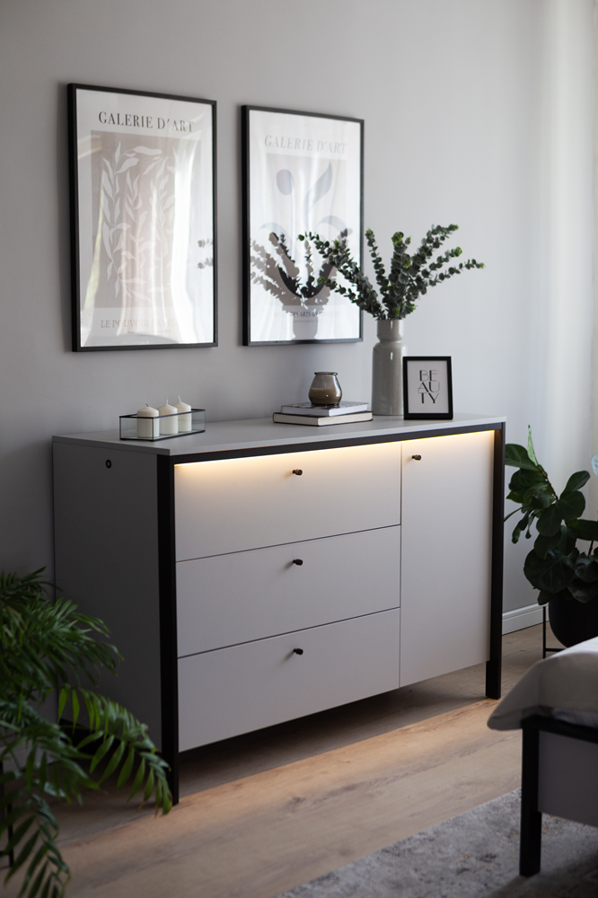GRIS GS-04 - komoda 1d3s z oświetleniem - szary/czarny