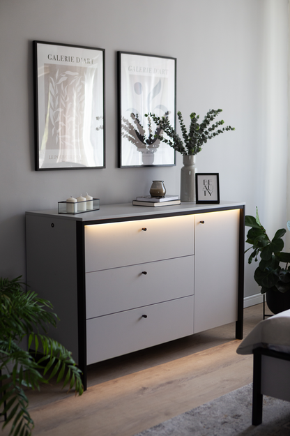 GRIS GS-04 - komoda 1d3s z oświetleniem - szary/czarny