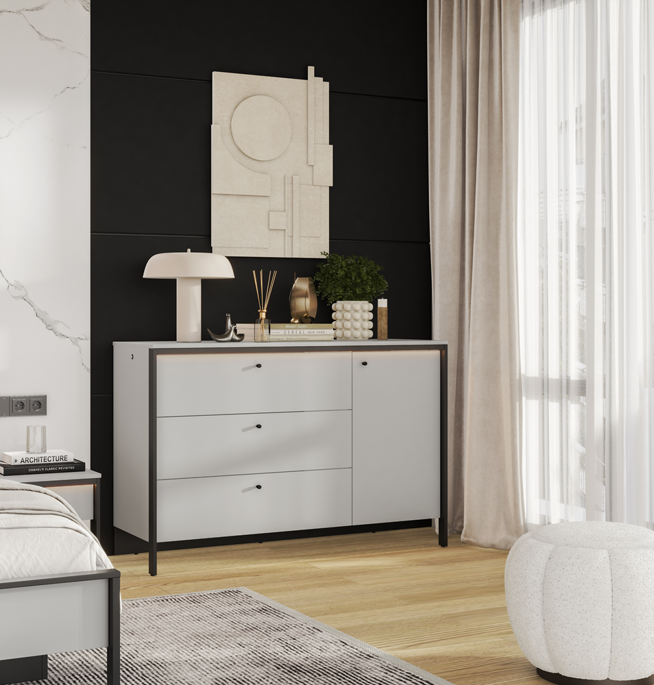 GRIS GS-04 - komoda 1d3s z oświetleniem - szary/czarny