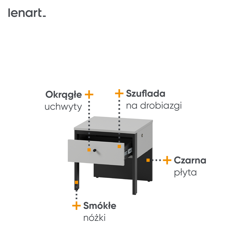 GRIS GS-05 - stolik nocny 1s z oświetleniem - szary/czarny