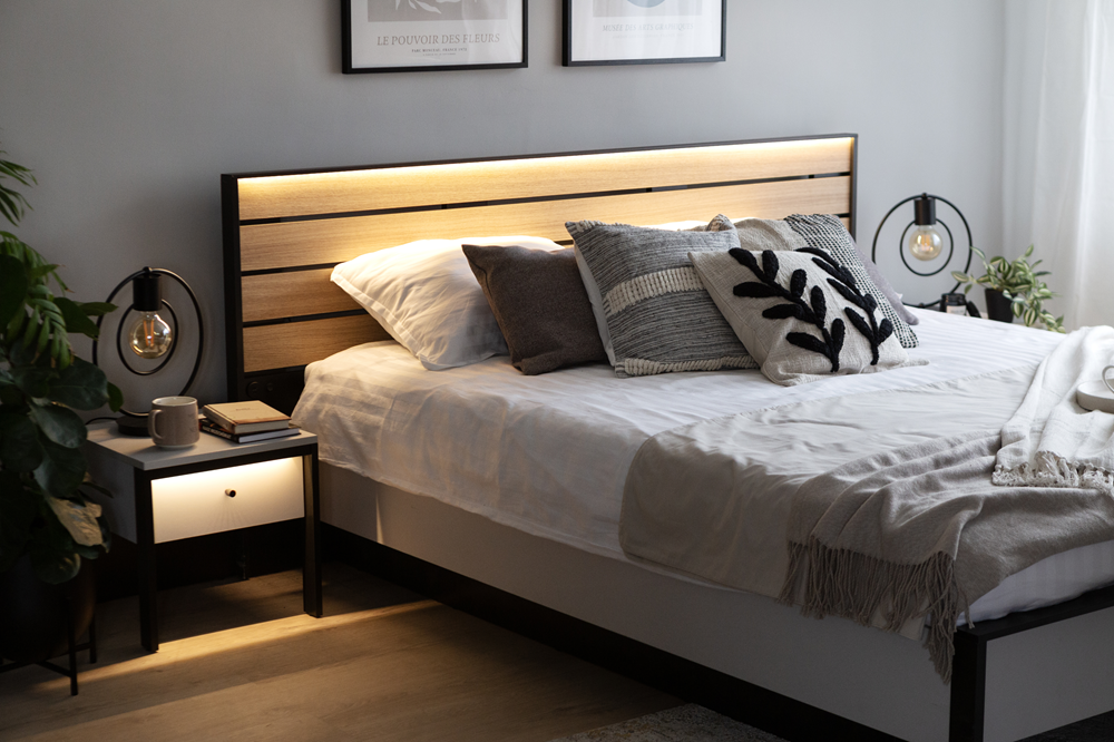 GRIS GS-05 - stolik nocny 1s z oświetleniem - szary/czarny