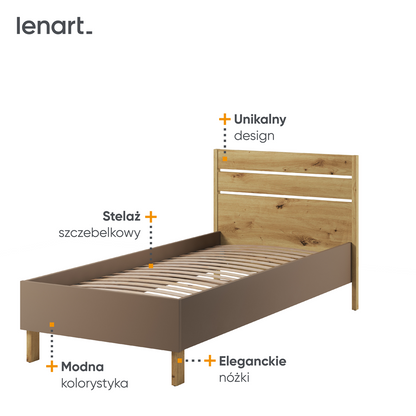 LENNY LY-10 - łóżko 90 ze stelażem - dąb artisan/beż/truflowy