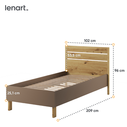 LENNY LY-10 - łóżko 90 ze stelażem - dąb artisan/beż/truflowy