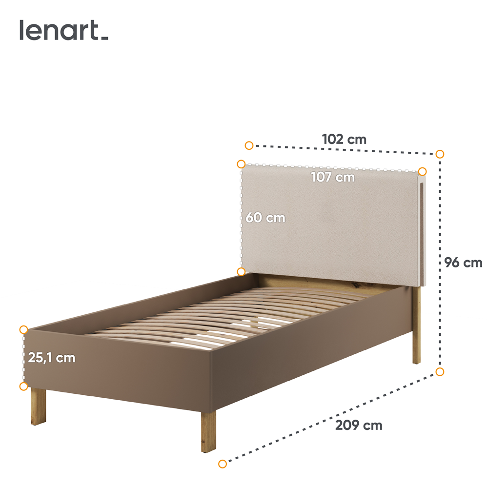 LENNY LY-10 - łóżko 90 ze stelażem - dąb artisan/beż/truflowy