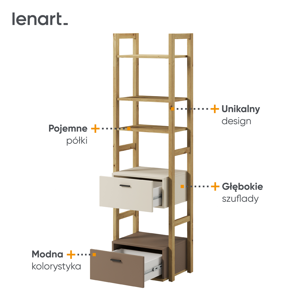 LENNY LY-03 - regał 51 2s - dąb artisan/beż/truflowy